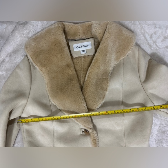 Calvin Klein Tan Faux Shearling Faux Suede Coat Jacket Size S - Picture 10 of 12